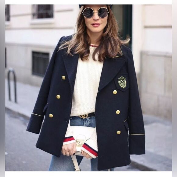 ZARA NAUTICAL BREASTED COAT JACKET NWT size M - Picture 1 of 13